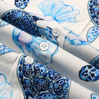 Mussel Turtle Pattern Button Short Sleeve Shirt