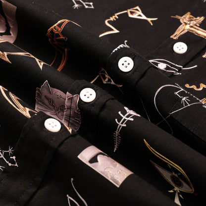 Black Print Button Short Sleeve Shirt
