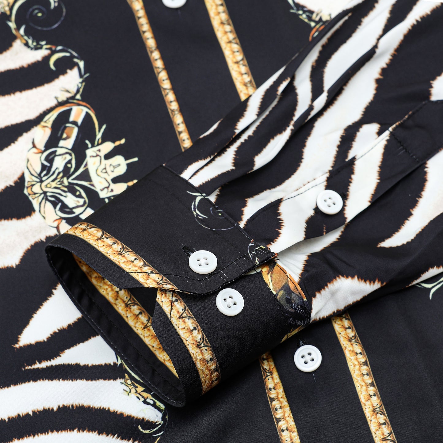 Wild Zebra Pattern Camp Collar Long Sleeve Shirt