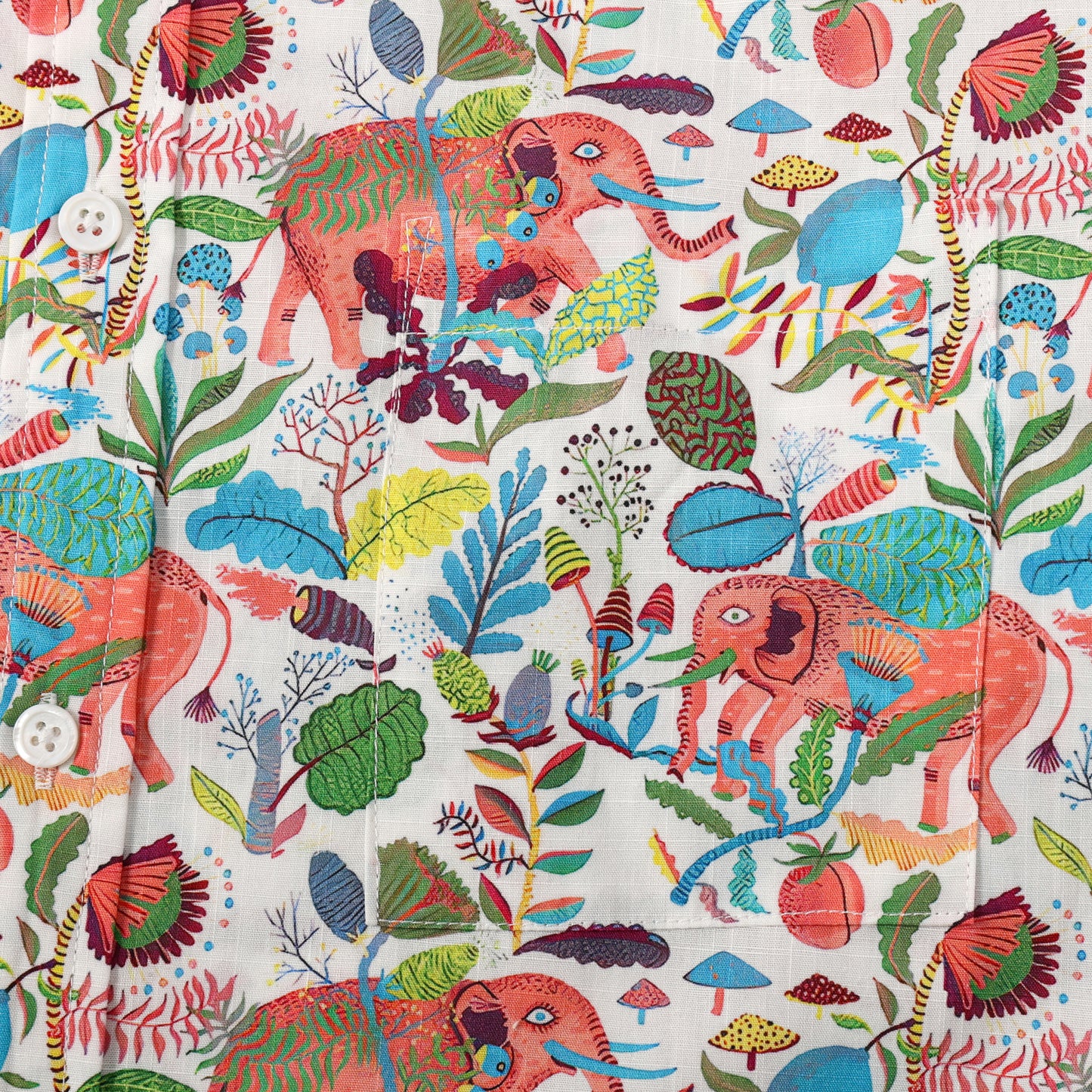 Elephant Floral Pattern Button Short Sleeve Shirt