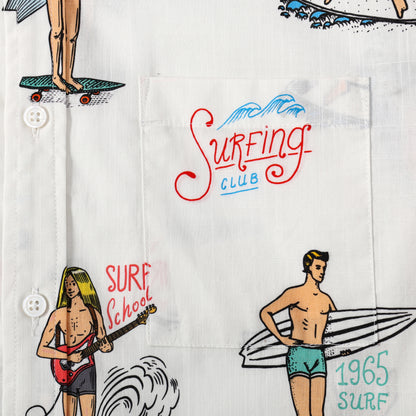 Surfing Club Pattern Button Short Sleeve Shirt