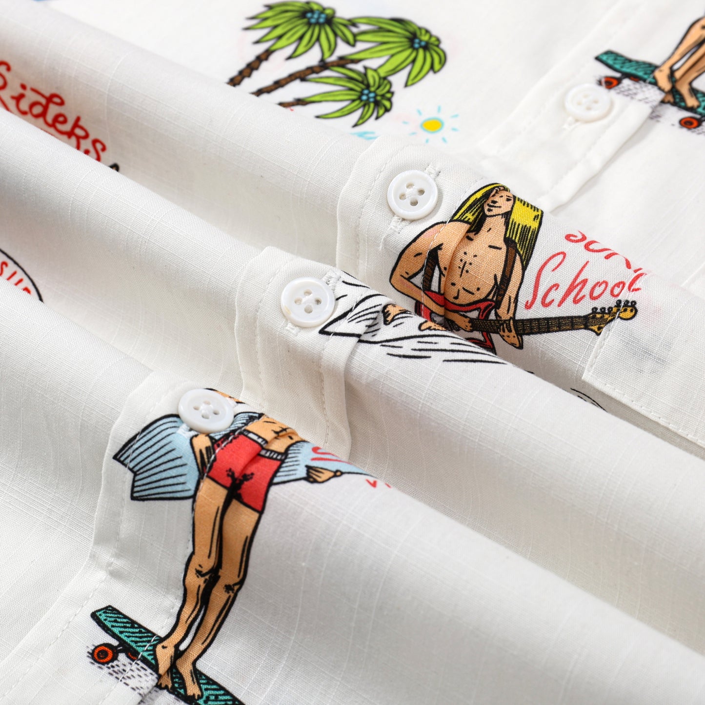 Surfing Club Pattern Button Short Sleeve Shirt