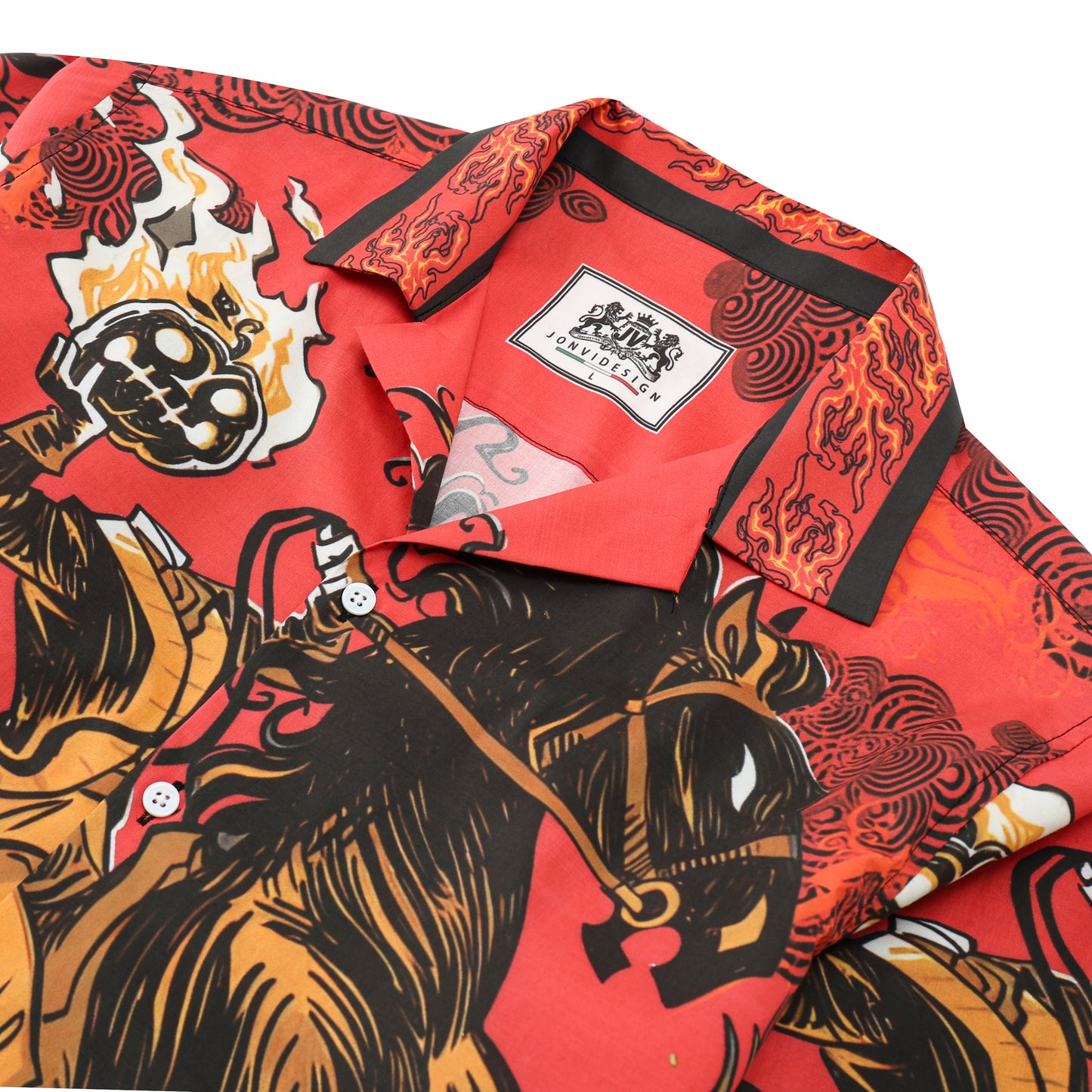 Death Knight Print Long Sleeve Camp Collar Shirt