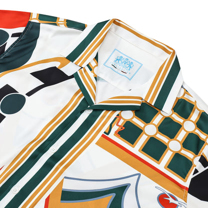 Tennis Court Print Short Sleeve Camp Collar Shirt