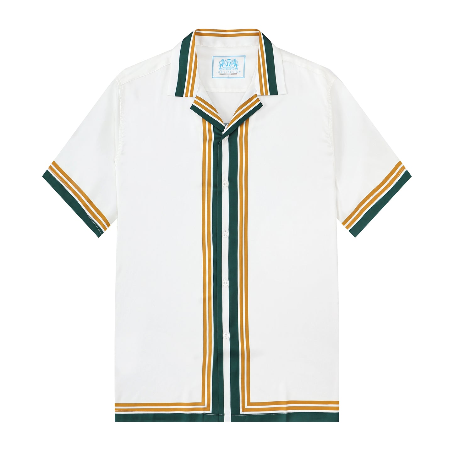 Stripe Pattern Tennis Court Print Short Sleeve Camp Collar Shirt