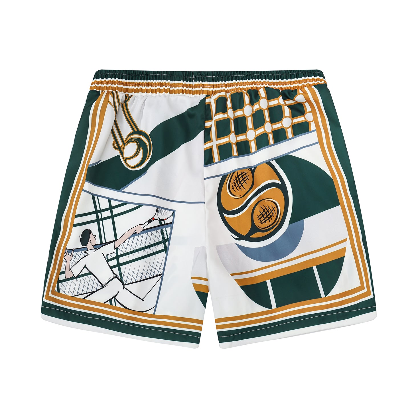 Tennis Court Print Waistband Elastic Shorts