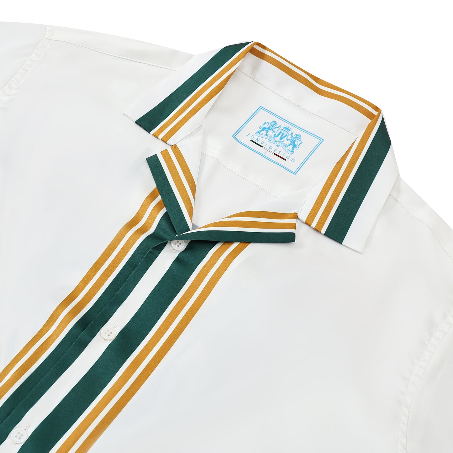 Stripe Pattern Tennis Court Print Short Sleeve Camp Collar Shirt