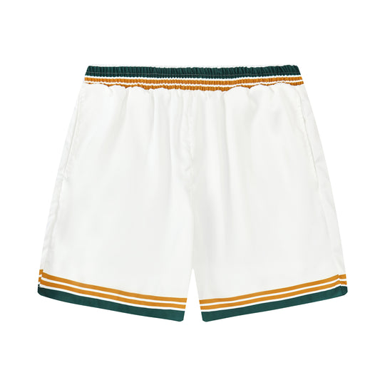 Stripe Pattern Tennis Court Print Waistband Shorts