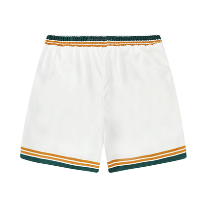 Stripe Pattern Tennis Court Print Waistband Shorts