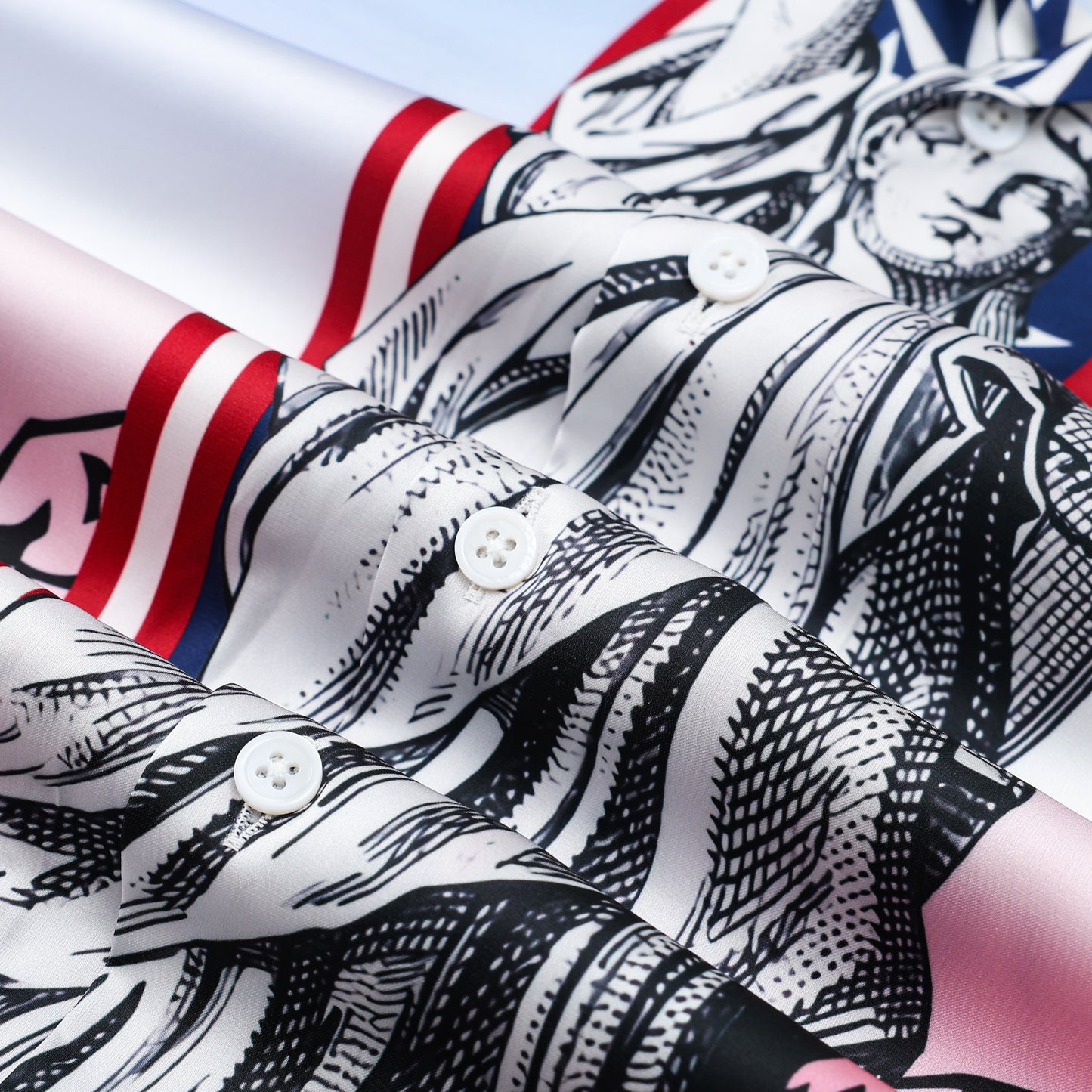 Independence Day Statue of Liberty Pattern Camp Collar Shirt