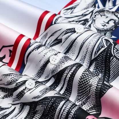 Independence Day Statue of Liberty Pattern Camp Collar Shirt