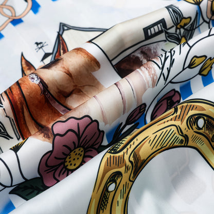 Horse Floral Pattern Camp Collar Casual Shirt for Men