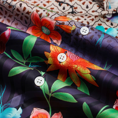 Colorful Floral Pattern Short Sleeve Camp Collar Casual Shirt