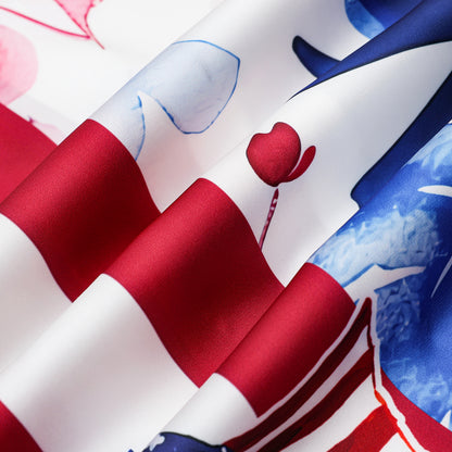 American Flag Floral Pattern Camp Collar Casual Shirt for Men