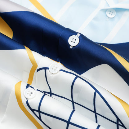 Tennis Court Pattern Short Sleeve Camp Collar Shirt