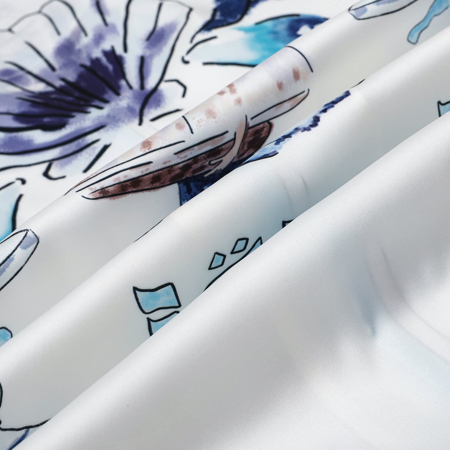 Blue Seahorse Shell Pattern Camp Collar Short Sleeve Shirt