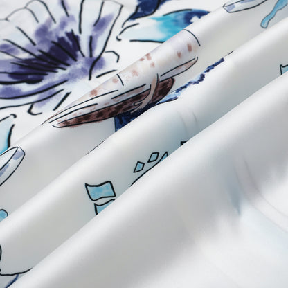 Blue Seahorse Shell Pattern Camp Collar Short Sleeve Shirt
