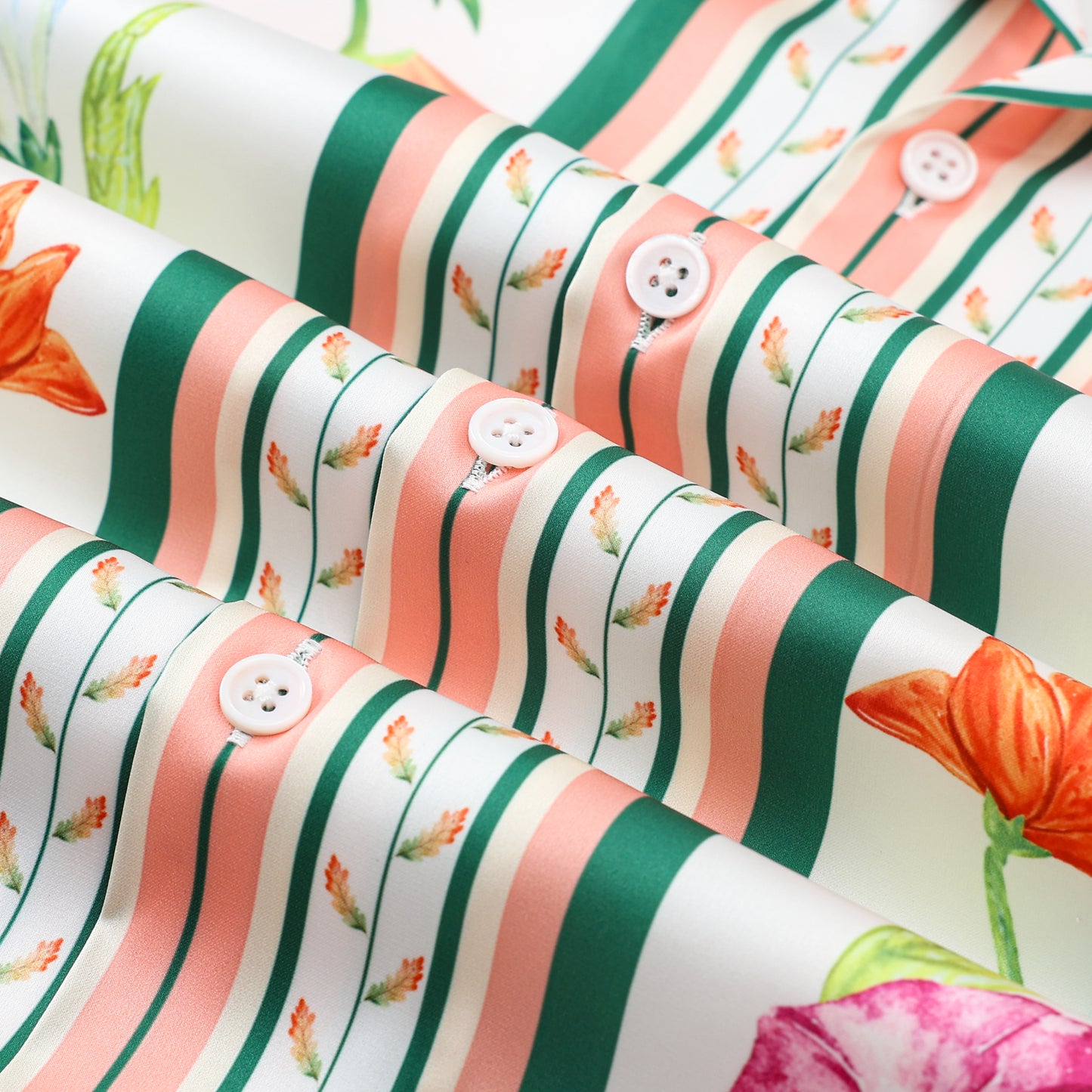 Green Floral Pattern Camp Collar Casual Shirt