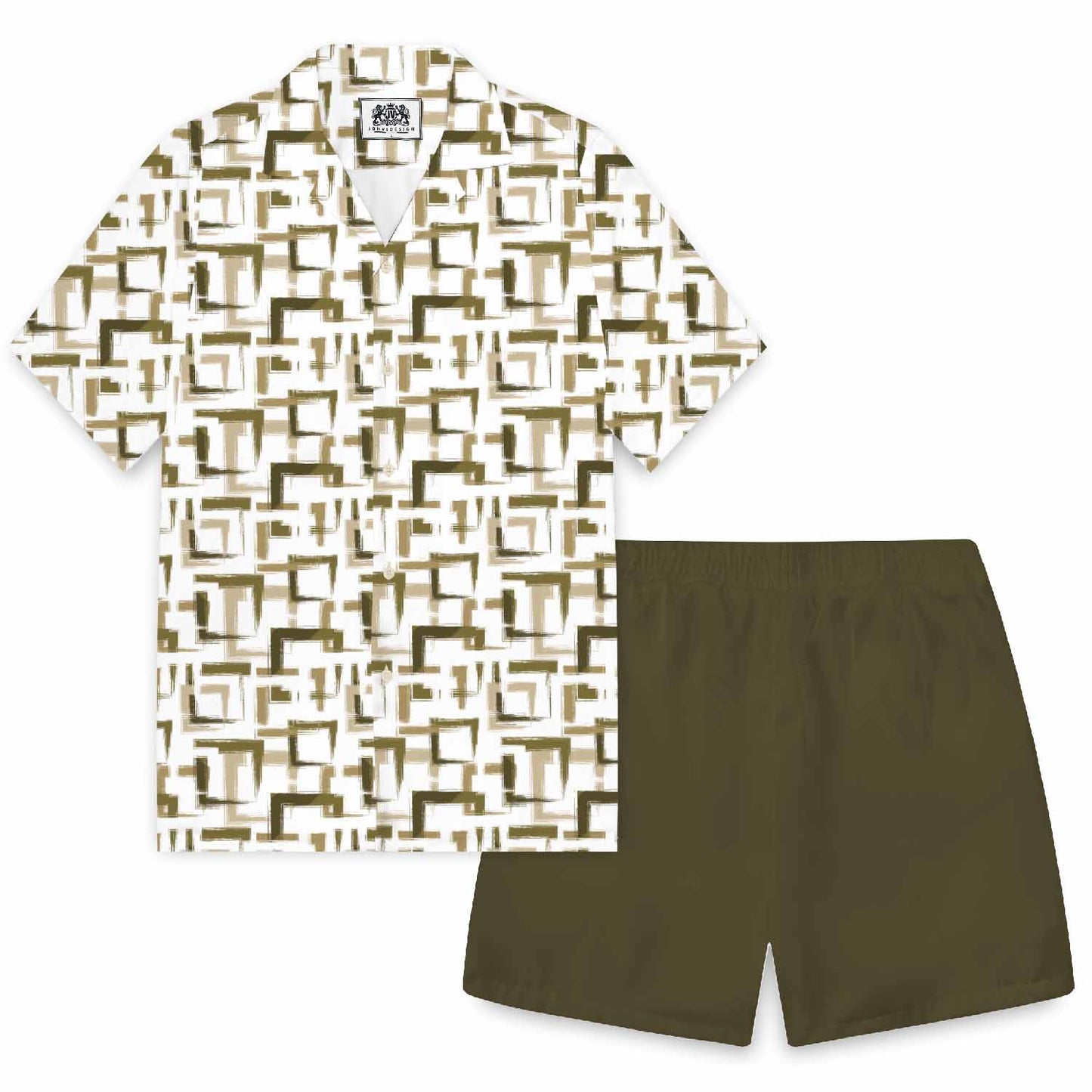 Geometric Square Block Pattern Elastic Waistband Summer Casual Shorts