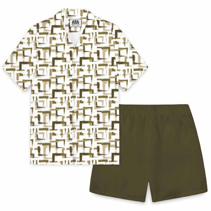 Geometric Square Block Pattern Elastic Waistband Summer Casual Shorts
