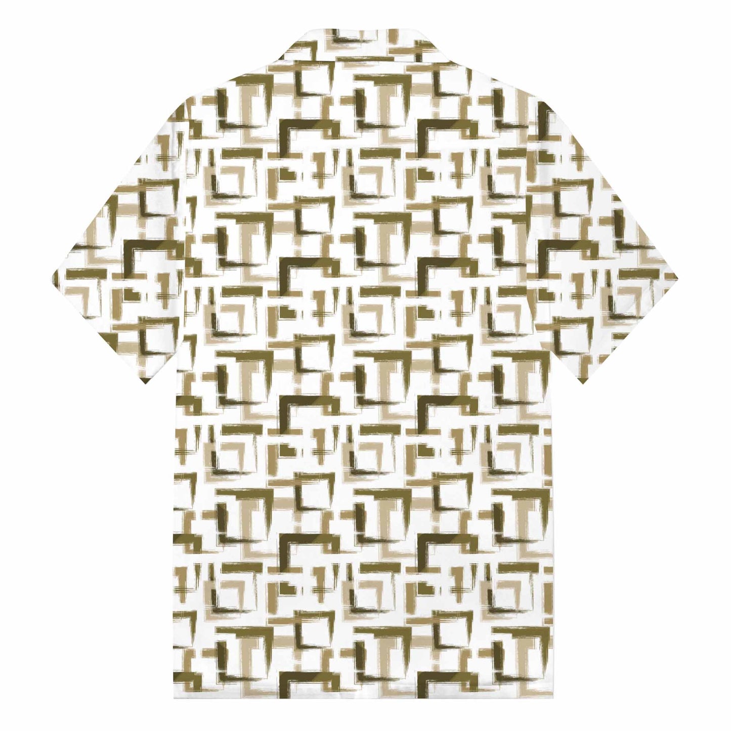 Geometric Square Block Pattern Camp Collar Short Sleeve Shirt