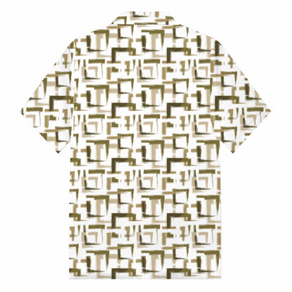Geometric Square Block Pattern Camp Collar Short Sleeve Shirt