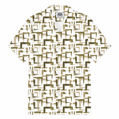 Geometric Square Block Pattern Camp Collar Short Sleeve Shirt
