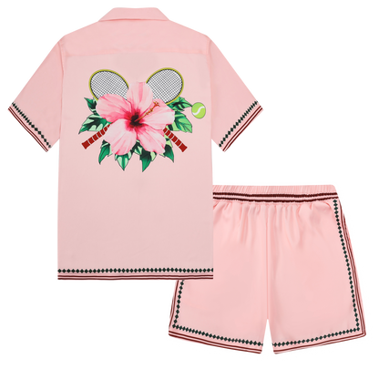 Pink Flower Design Short Sleeve Sports Shirt