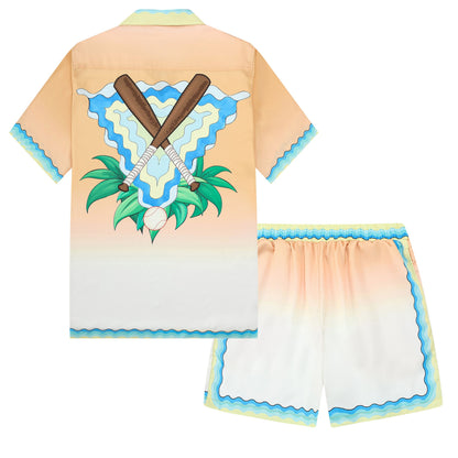 Pingpong Wave Pattern Camp Collar Casual Shirt