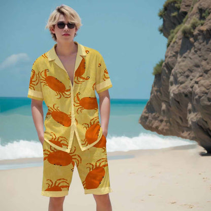 Beach Style Crab Pattern Camp Collar Short Sleeve Shirt