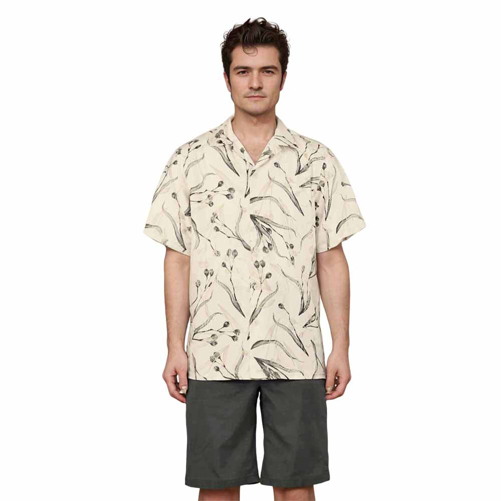 Summer Botanical Print Camp Collar Short-Sleeved Shirt