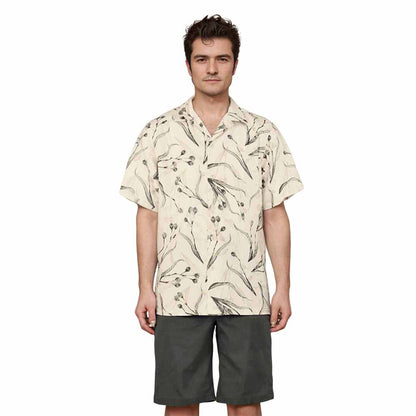 Summer Botanical Print Camp Collar Short-Sleeved Shirt