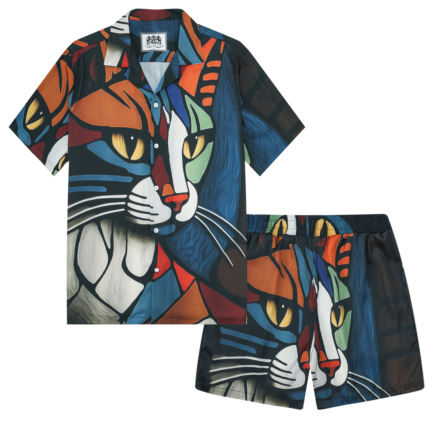 Cat  Print Elastic Waistband Casual Shorts