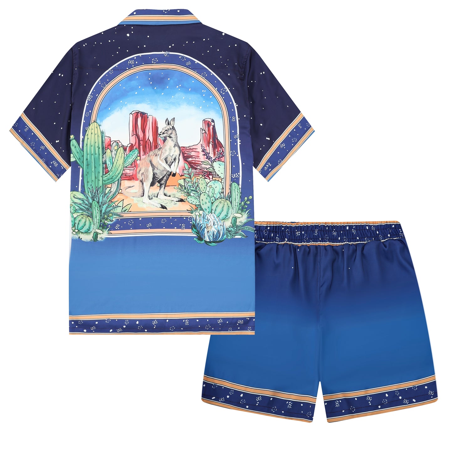 Solid Color Elastic Waistband Casual Shorts in Blue