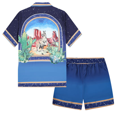 Solid Color Elastic Waistband Casual Shorts in Blue