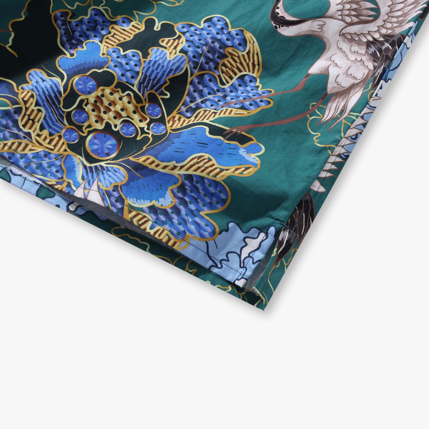 Crane Perched on Blue Peonies