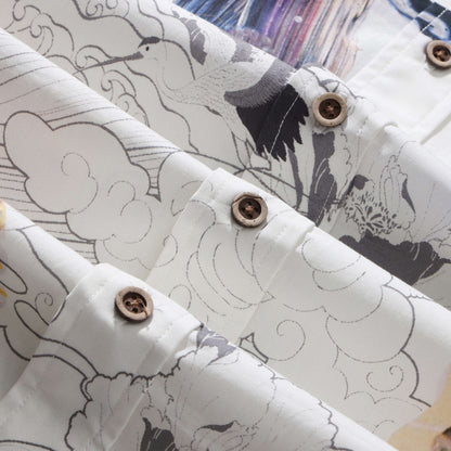 Ukiyo-e Crane Collage Casual Shirt