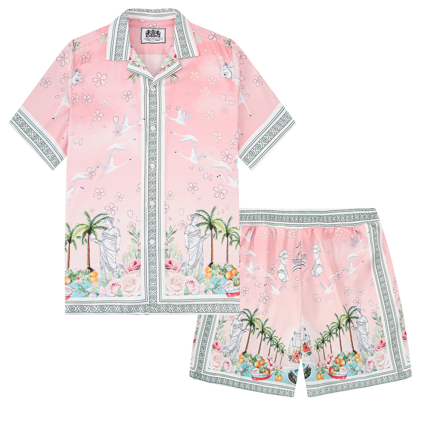 Retro Palace Spotted Dog Print Short Sleeve Camp Collar Shirt
