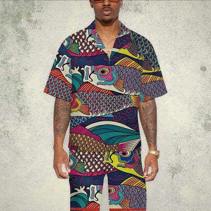 Colorful Fish Print Camp Collar Short-Sleeved Shirt
