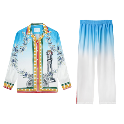 Roman Column Long Sleeve Camp Collar Shirt