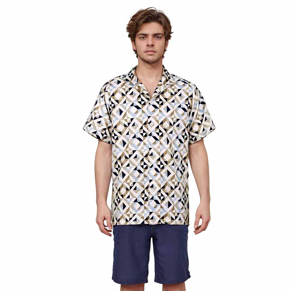 Geometric Square Print Elastic Waistband Summer Casual Shorts