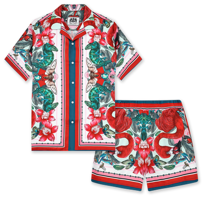 Tropical Flamingo Pattern Elastic Waistband Casual Shorts Jonvidesign