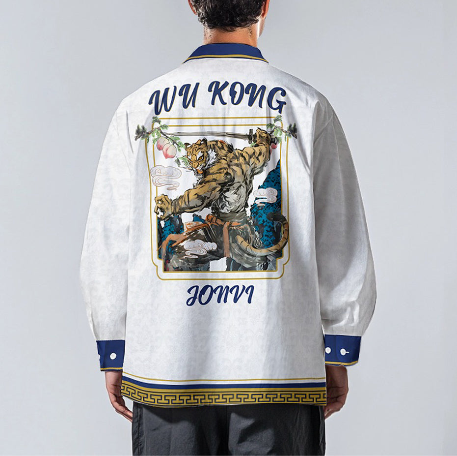 Tiger Pioneer Print Long Sleeve Camp Collar Shirt