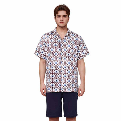 Blue Flowers Camp Collar Short-Sleeved Shirt