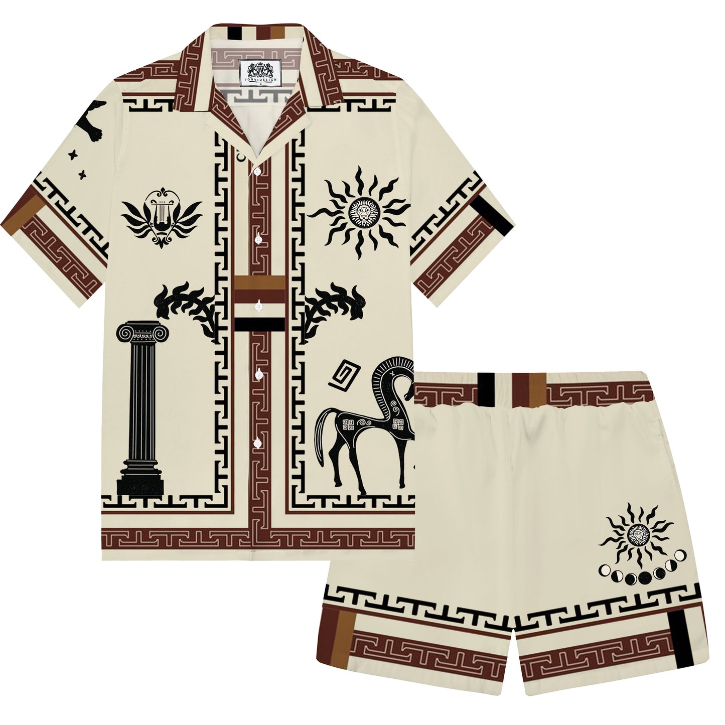Acropolis Of Athens Pattern Elastic Waistband Casual Shorts