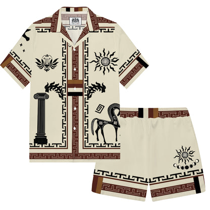 Acropolis Of Athens Pattern Elastic Waistband Casual Shorts