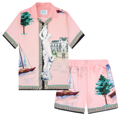 Goddess Statue Pattern Elastic Waist Summer Casual Shorts