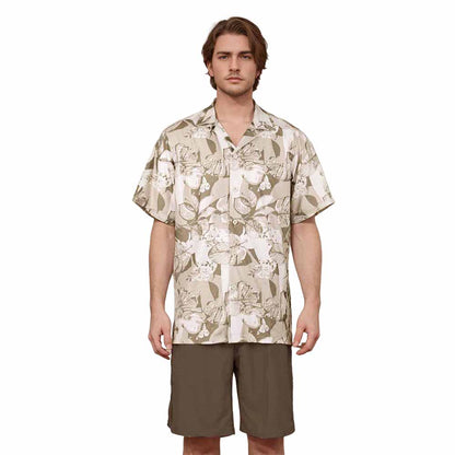Tropical Leaves Hawaiian Casual Camp Collar Short-Sleeved Shirt