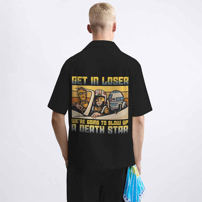 Vintage Get in Loser Print Camp Collar Short-Sleeved Shirt