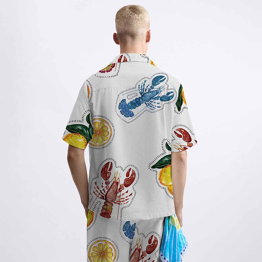 Lobster And Lemon Pattern Camp Collar Short-Sleeved Shirt